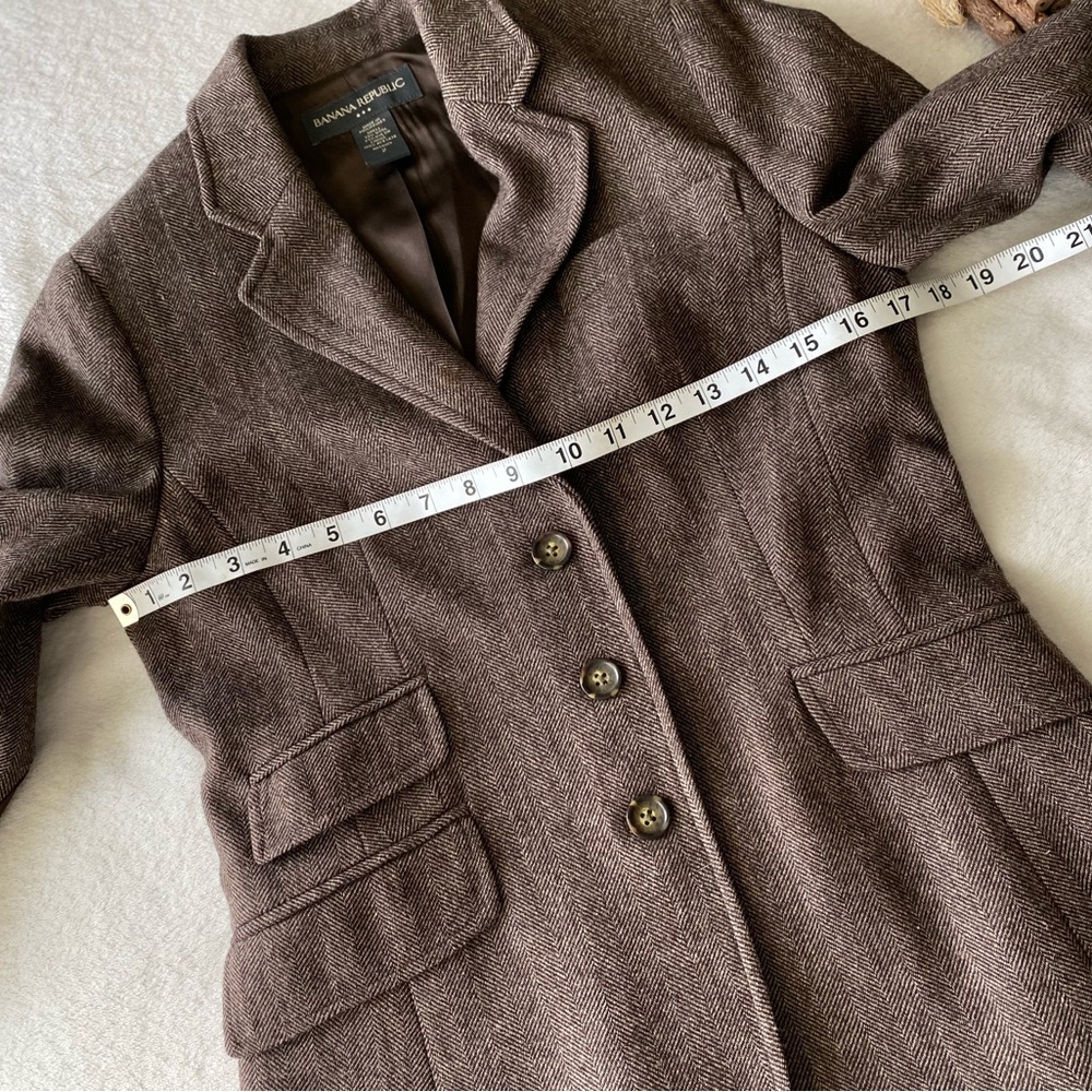 Banana Republic Factory Vintage Wool Brown Herringbone Professor Jacket sz 2 - Picture 15 of 16